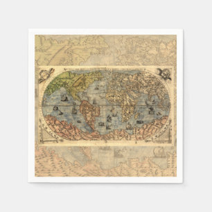 Wereldkaart  Historische Antiek Atlas Servet
