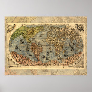 Wereldkaart  historische atlas poster