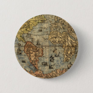 Wereldkaart  historische atlas ronde button 5,7 cm