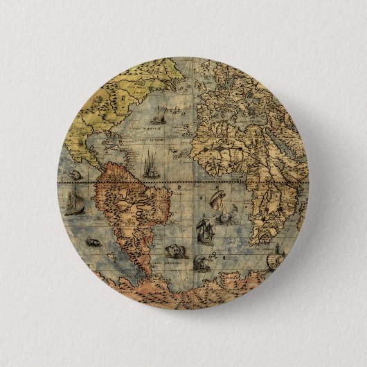 Wereldkaart historische atlas ronde button 5,7 cm (Voorkant)