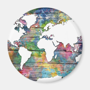 wereldkaart hout 12 magneet