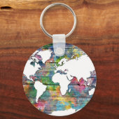 wereldkaart hout 12 sleutelhanger (Voorkant)