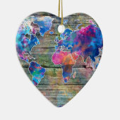 wereldkaart hout 1 keramisch ornament (Rechts)