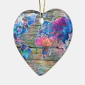 wereldkaart hout 1 keramisch ornament (Links)
