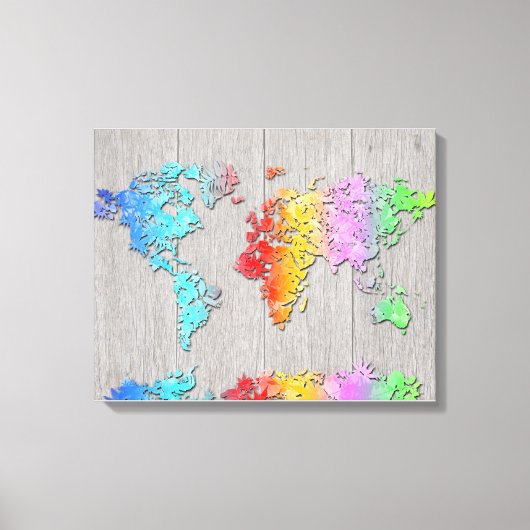 wereldkaart hout 7 canvas afdruk (Voorkant)