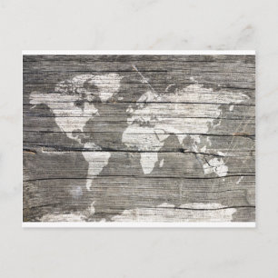 wereldkaart hout 8 briefkaart
