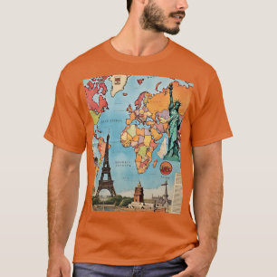  Wereldkaart Iconische bezienswaardigheden Mannen  T-shirt