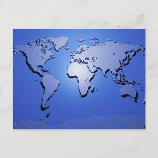 Wereldkaart in blauw briefkaart (Voorkant)