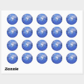 Wereldkaart in blauw ronde sticker (Vel)