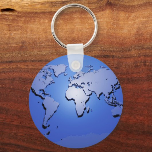 Wereldkaart in blauw sleutelhanger (Voorkant)