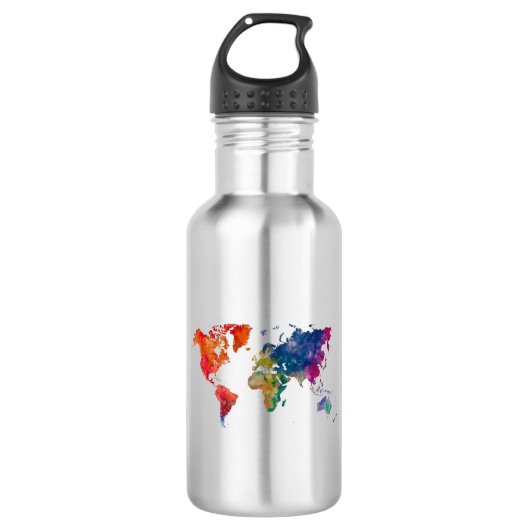 Wereldkaart in de waterverf waterfles (Voorkant)