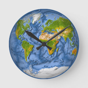 Wereldkaart in een cirkel ronde klok