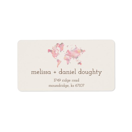 Wereldkaart in roze tinten voor bruiloft of evenem etiket (Voorkant)