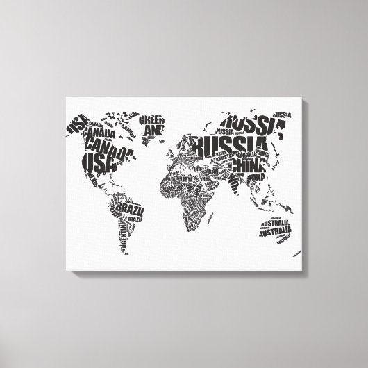 Wereldkaart in Typografie Canvas Afdruk (Voorkant)