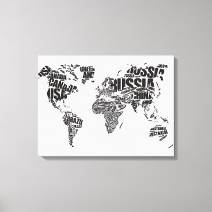 wereldkaart in Typografie Canvas Afdruk