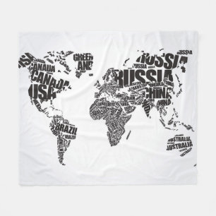 wereldkaart in Typografie Fleece Deken