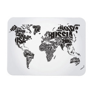 wereldkaart in Typografie Magneet