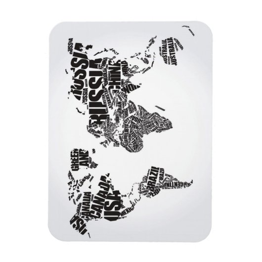 Wereldkaart in Typografie Magneet (Verticaal)