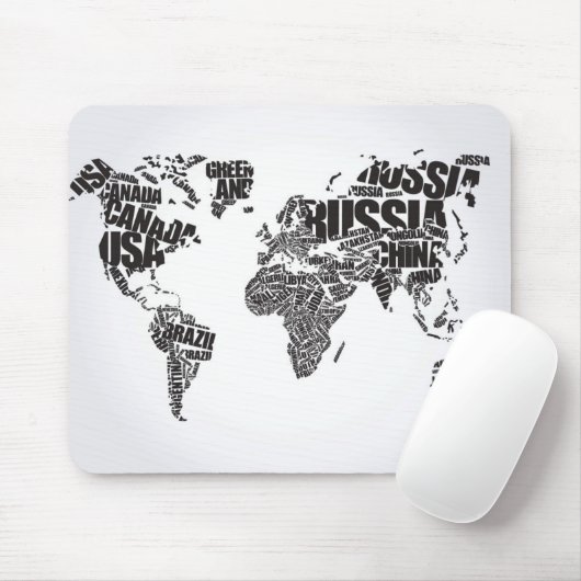 wereldkaart in Typografie Muismat (Met muis)