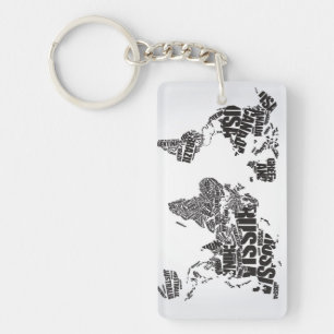 wereldkaart in Typografie Sleutelhanger