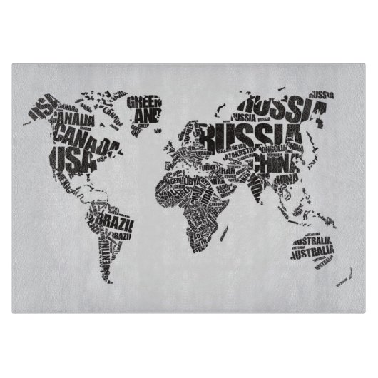wereldkaart in Typografie Snijplank (Voorkant)