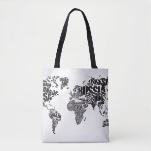 wereldkaart in Typografie Tote Bag