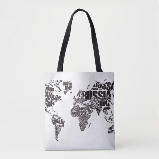 wereldkaart in Typografie Tote Bag (Voorkant)