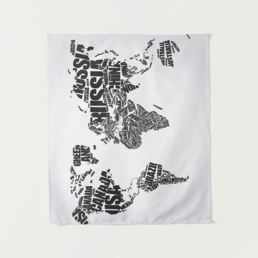wereldkaart in Typografie Wandkleed (Voorkant)