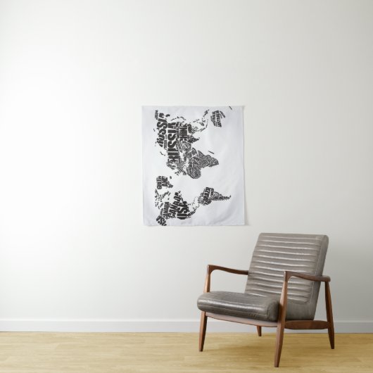 wereldkaart in Typografie Wandkleed (In situ)
