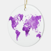 Wereldkaart in waterverf 08 Paars Keramisch Ornament (Links)