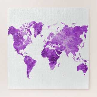 Wereldkaart in waterverf 08 Paars Legpuzzel
