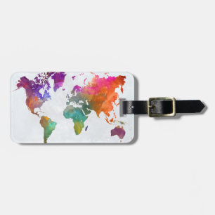 wereldkaart in Waterverf Bagagelabel