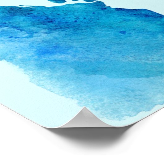 Wereldkaart in Waterverf Blues Poster (Hoek)