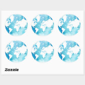 Wereldkaart in Waterverf Blues Ronde Sticker (Vel)