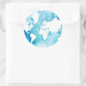 Wereldkaart in Waterverf Blues Ronde Sticker (Tas)