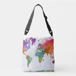wereldkaart in Waterverf Crossbody Tas