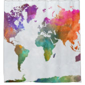 wereldkaart in Waterverf Douchegordijn (Voorkant)