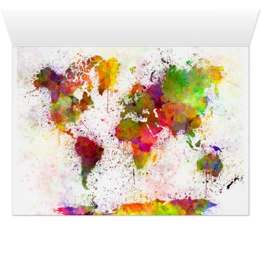 Wereldkaart in waterverf geel en groen (Binenzijde Horizontaal (Onderkant))