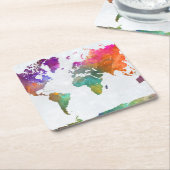 wereldkaart in Waterverf Kartonnen Onderzetters (Schuin)