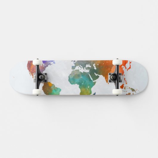 wereldkaart in Waterverf Persoonlijk Skateboard (Horizontaal)