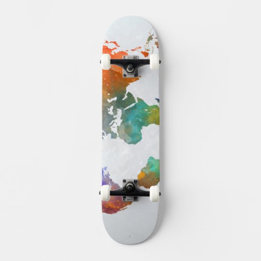 wereldkaart in Waterverf Persoonlijk Skateboard (Voorkant)