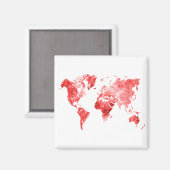 Wereldkaart in waterverf rood magneet (Voorkant / Achterkant)