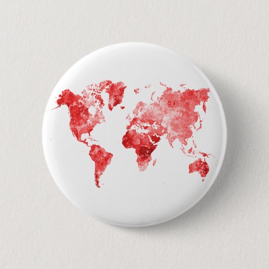 Wereldkaart in waterverf rood ronde button 5,7 cm (Voorkant)