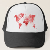 Wereldkaart in waterverf rood trucker pet (Voorkant)