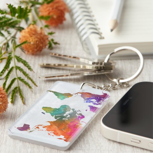 wereldkaart in Waterverf Sleutelhanger (Voorkant Rechts)
