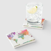 wereldkaart in Waterverf Stenen Onderzetter (Zijkant)