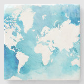 wereldkaart in Waterverf vervagen Stenen Onderzetter (Voorkant)