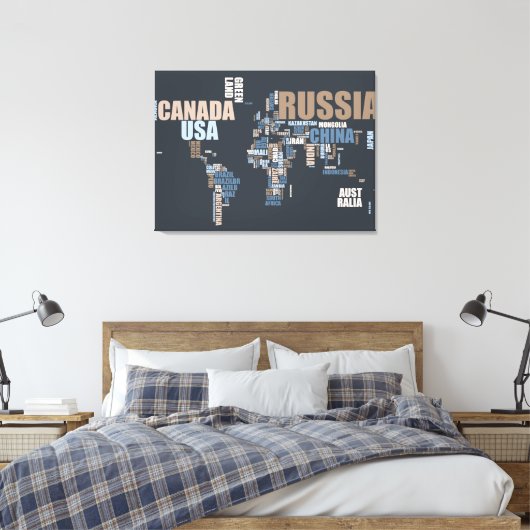 Wereldkaart in woorden canvas afdruk (Insitu (Slaapkamer))