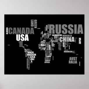 Wereldkaart in woorden poster