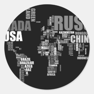 wereldkaart in woorden ronde sticker